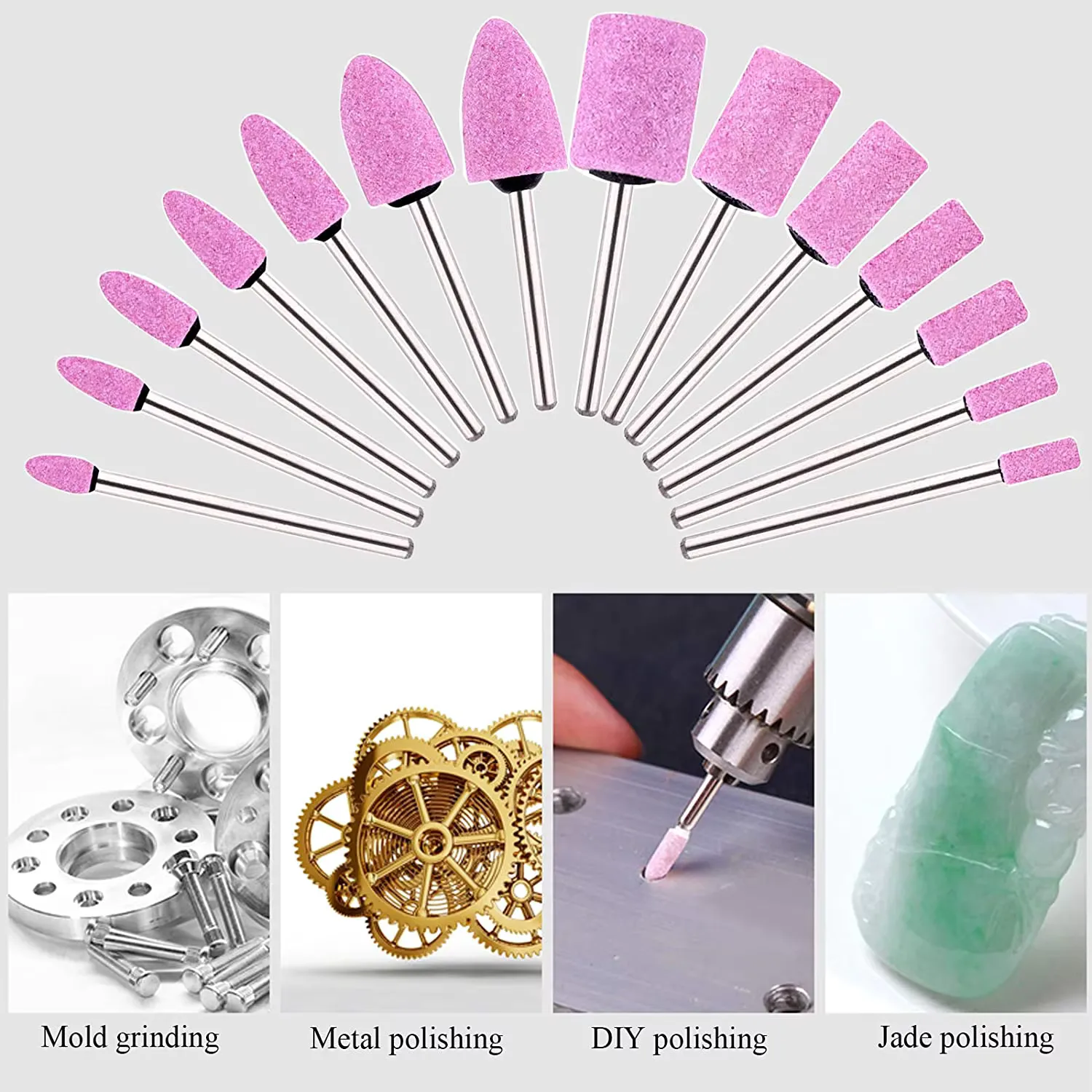 TEBAK 14-Piece Red Corundum Abrasive Pink Grinding Head Stone Rust Removal Grinding Drills & OBM Customizable for Sanding view 3