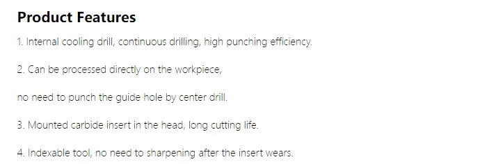 TEBAK Coolant Deep Hole SP/WC U Drill Indexable 6D/8D/10D High Quality with Center Drill view 3