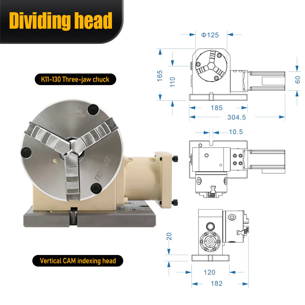 TEBAK K11-130 Three Jaw Chuck Center Height 110 mm 130PRM Tail Seat Match with 60 Servo Motot Cam Sprocket Kit for Cnc view 6