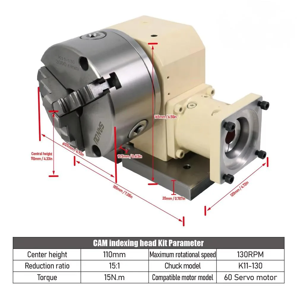 TEBAK K11-130 Three Jaw Chuck Center Height 110 mm 130PRM Tail Seat Match with 60 Servo Motot Cam Sprocket Kit for Cnc view 3