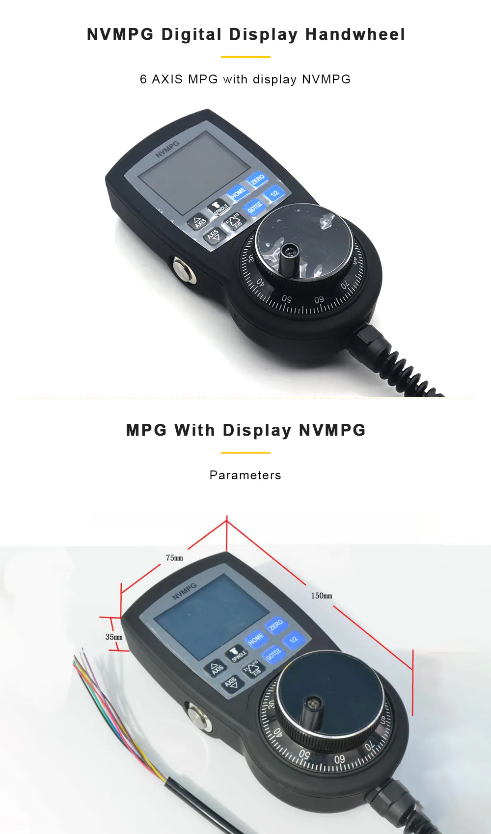 TEBAK NVMPG Mach3 3/6Axis Handwheel MPG Pendant Manual Pulse Generator Hand Wheel Serial Communication With LCD Display view 2