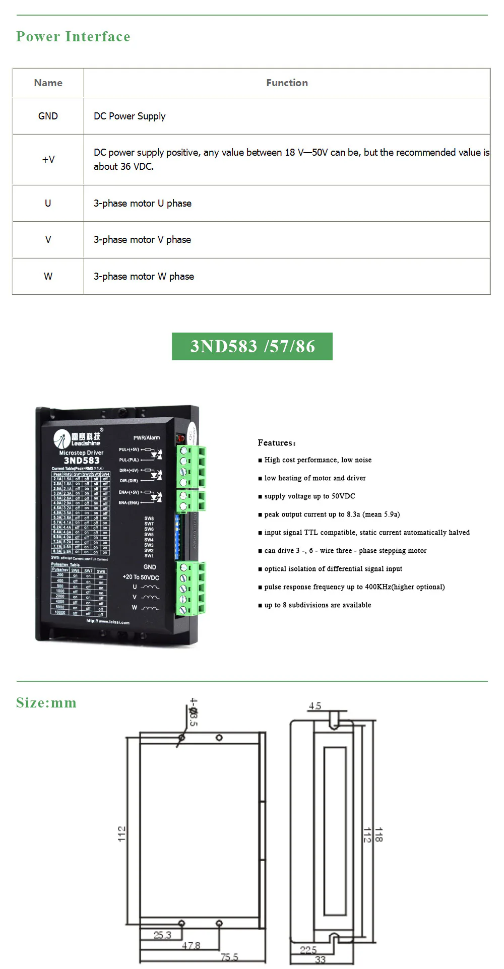 TEBAK 3 Phase Stepper Driver 3DM580 3DM683 with 57 Serial Step Motor 0.5-8.3A 20-60VDC for Nema23 Nema34 Motor Controller view 5