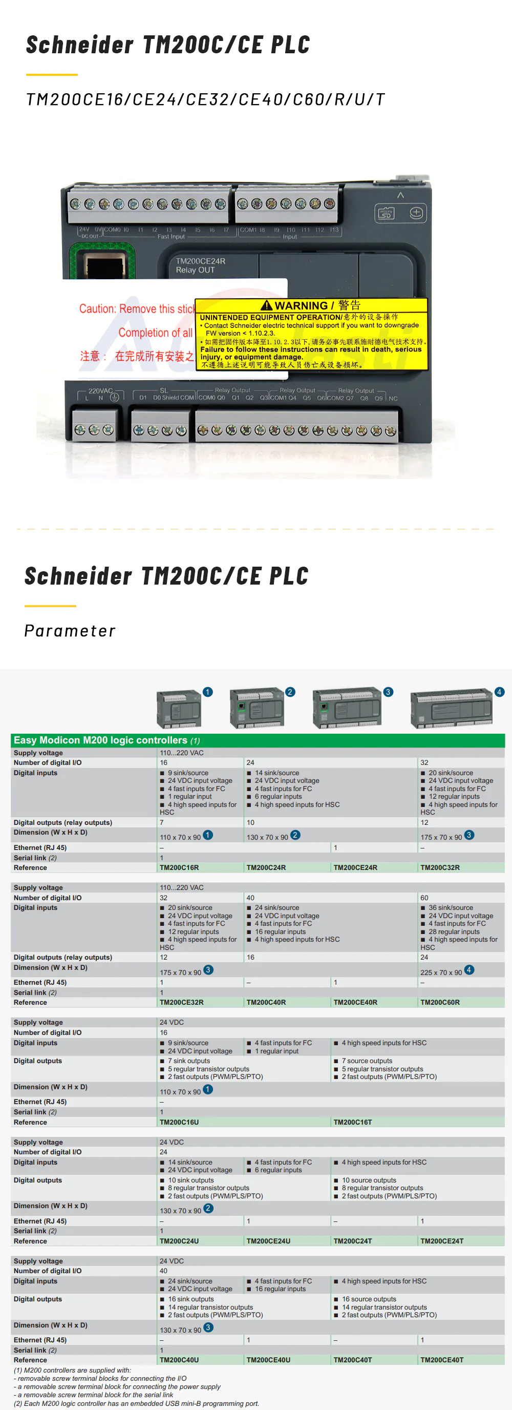 TEBAK PLC Module TM200CE Series TM200CE16/CE24/CE32/CE40/C60/R/T TM200C16R TM200CE24R Controller Replace TM221 Series view 2
