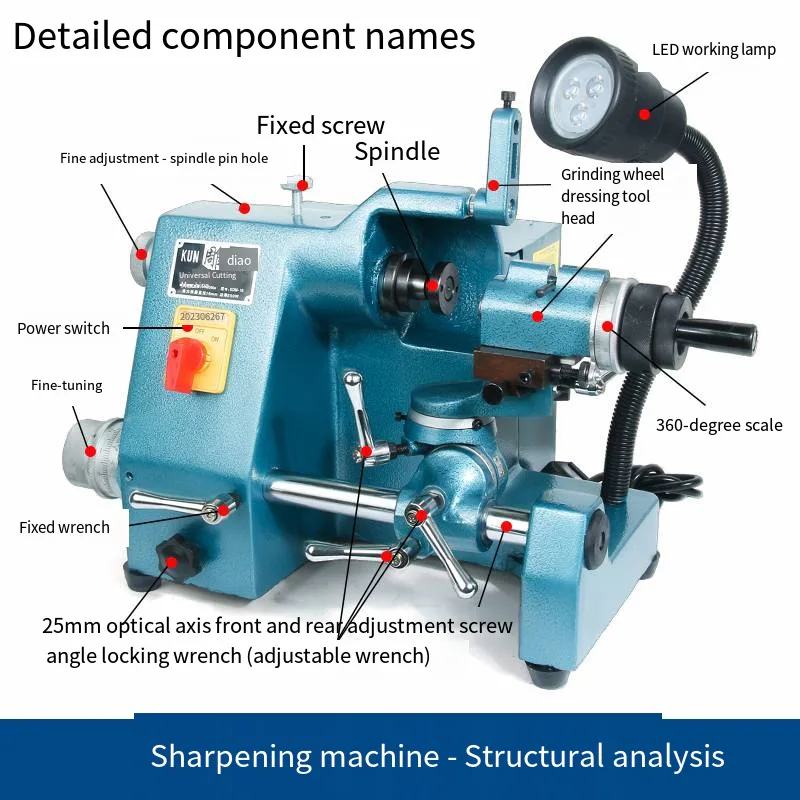 TEBAK High-Precision Industrial Milling Cutter Drill Bit Sharpener Hand-Cranked Universal Grinding Machine for Woodworking Motor view 3