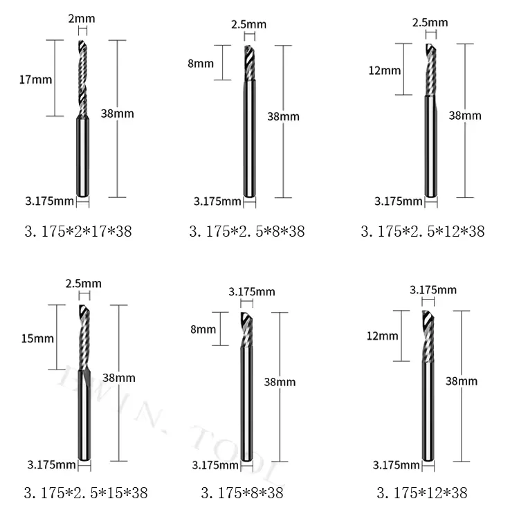TEBAK HRC55 3.175mm Endmill Single 1 Flute CNC Router Bits Single-flute O-flute Carbide End Mill for Wood Acrylic PVC MDF view 5