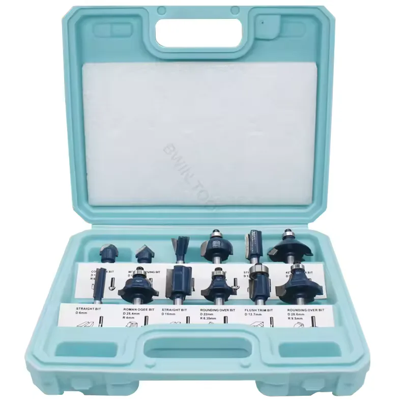 TEBAK 12pcs 15pcs 1/4 1/2 Inch Shank Woodworking Engrave Groove TCT CNC Wood Router Bit Set for Woodworking