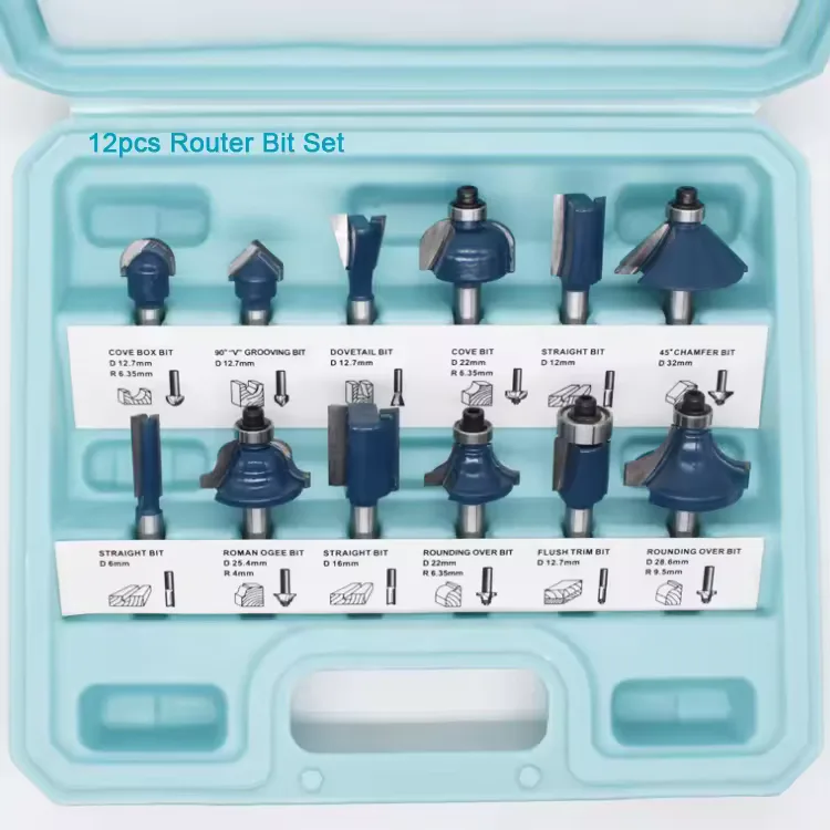 TEBAK 12pcs 15pcs 1/4 1/2 Inch Shank Woodworking Engrave Groove TCT CNC Wood Router Bit Set for Woodworking view 3