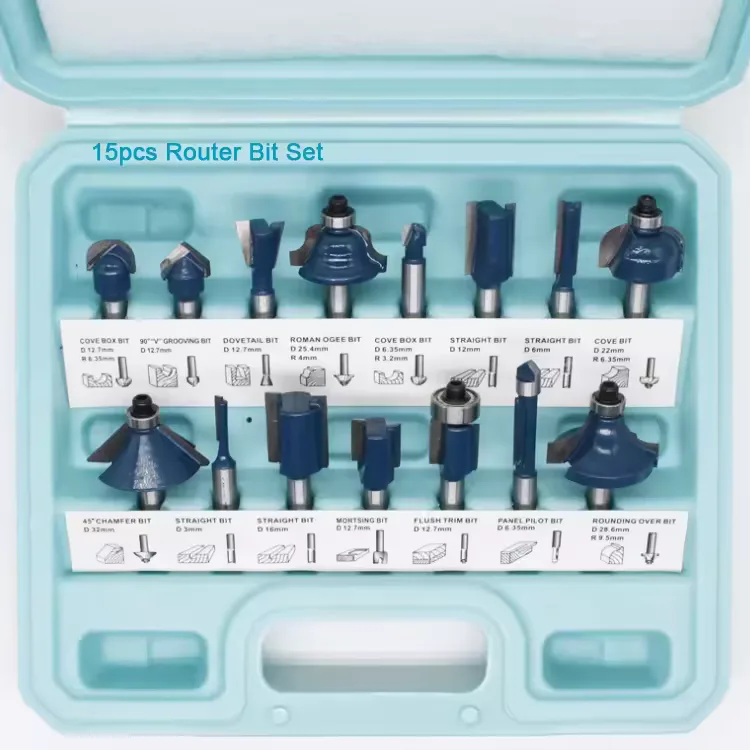 TEBAK 12pcs 15pcs 1/4 1/2 Inch Shank Woodworking Engrave Groove TCT CNC Wood Router Bit Set for Woodworking view 4