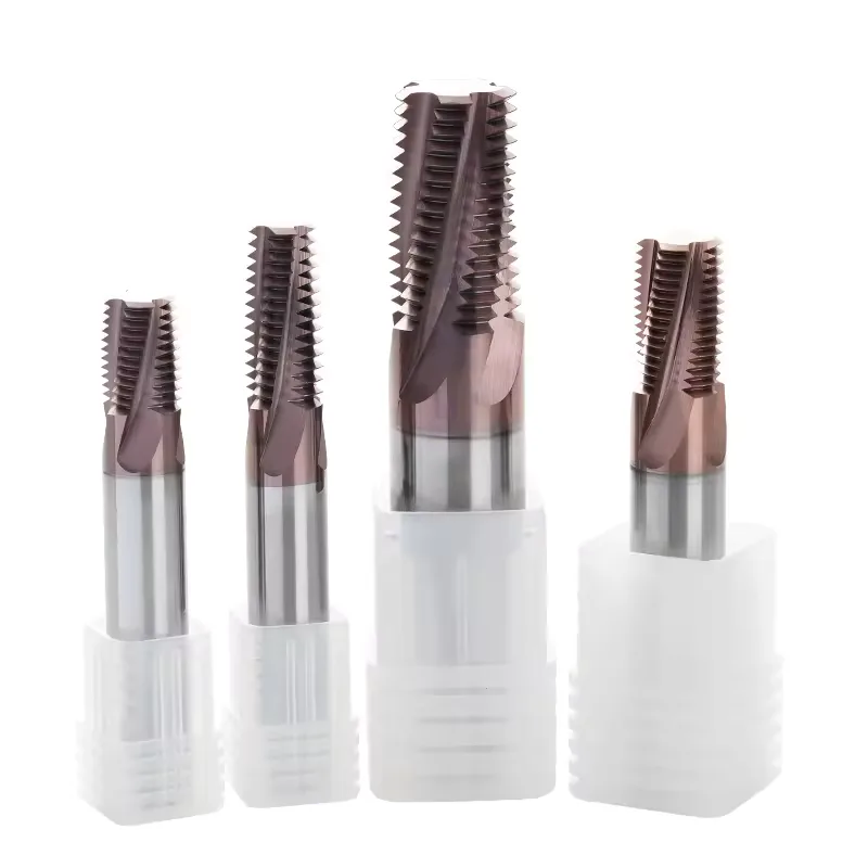 TEBAK Coating Coating Spiral Groove Solid Carbide Taper Pipe Thread Milling Cutter American NPT Thread End Mill for Stainless Steel