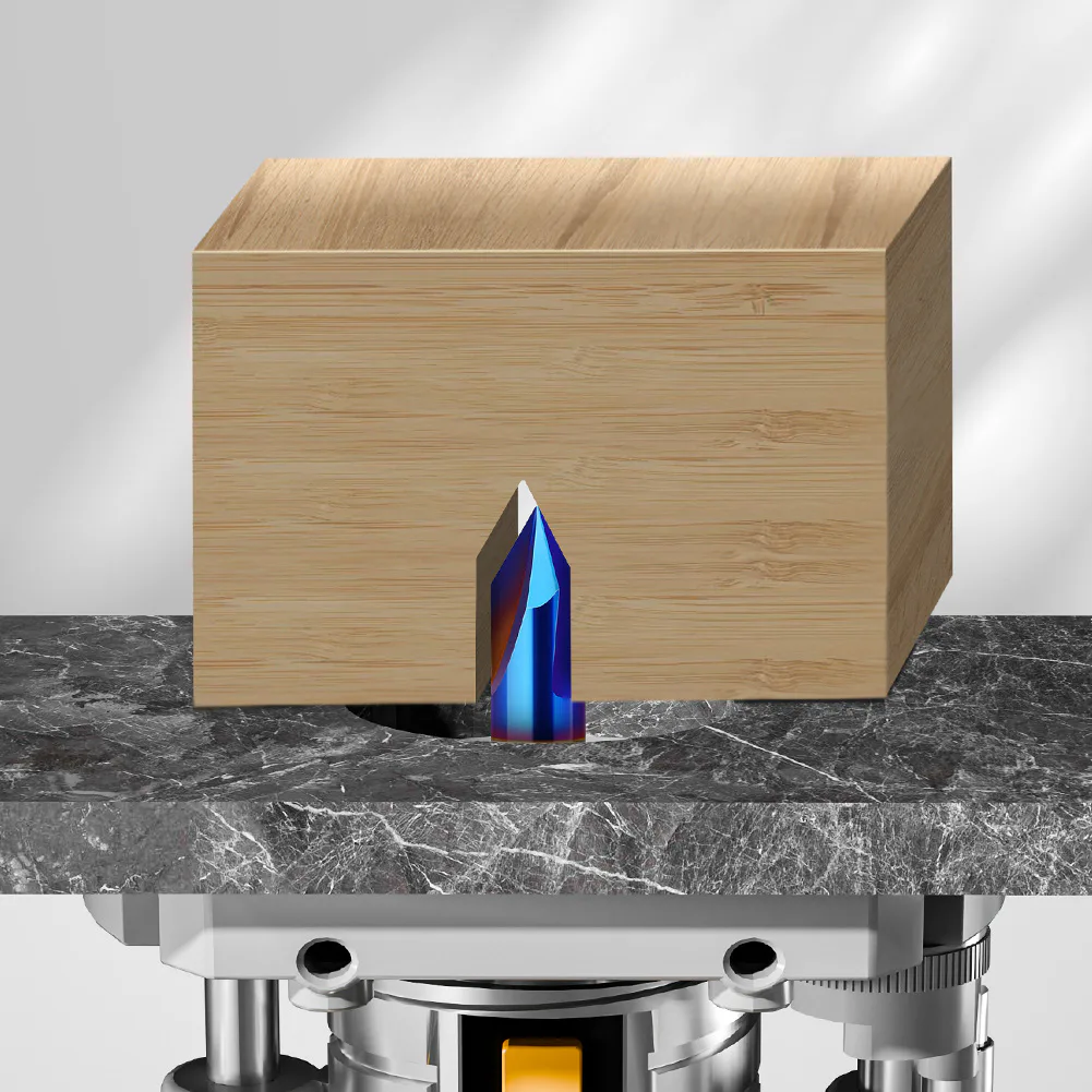 TEBAK 1/4 Inch and 8mm Shank TCT Mortising CNC V-type Nano Blue Router Bits 3 wings 60° and 90° Solid Alloy Slitting Woodworking Tool view 6