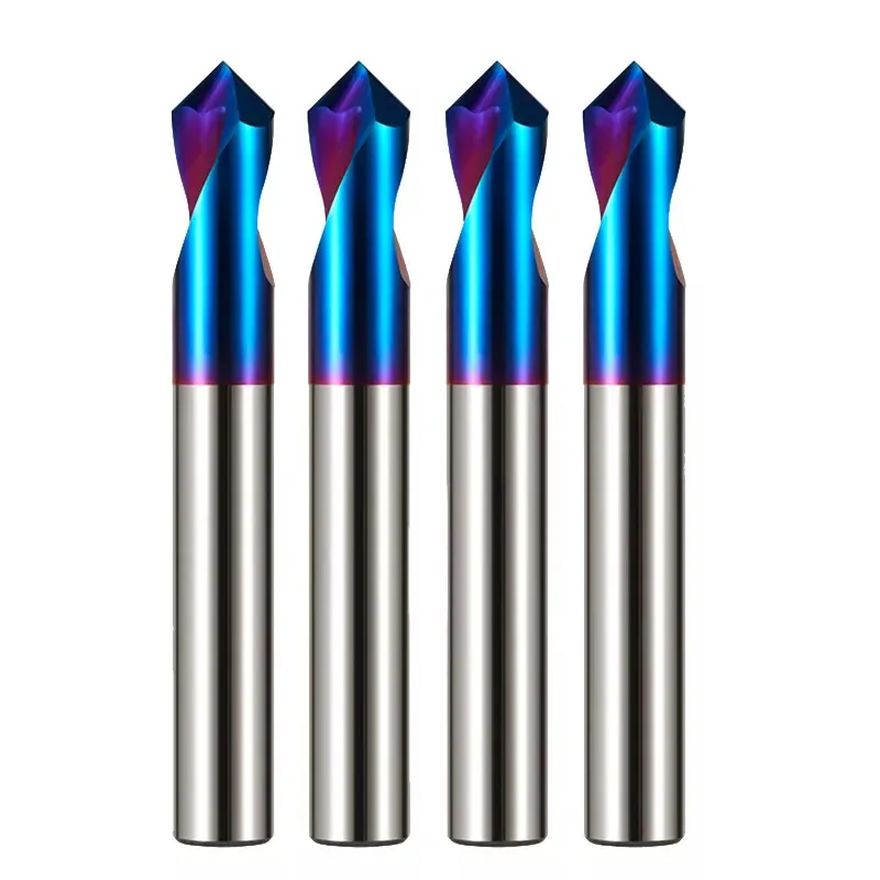 TEBAK HRC65 Tungsten Carbide Fixed Point 2 Flutes Blue Nano Coating High-efficiency Chamfering Center Drill Bit 50mm view 3