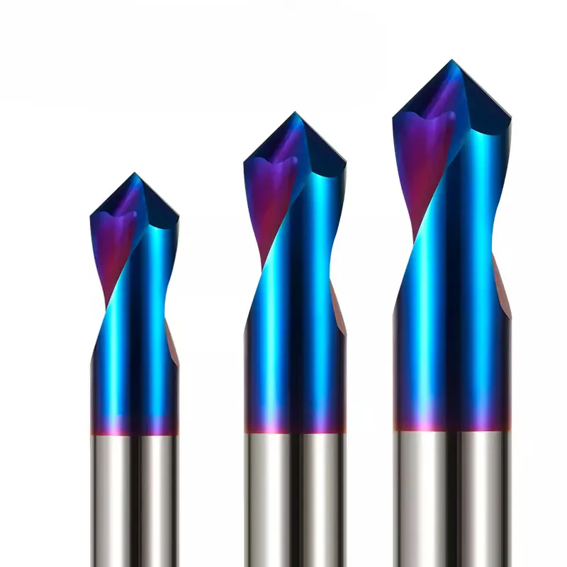 TEBAK HRC65 Tungsten Carbide Fixed Point 2 Flutes Blue Nano Coating High-efficiency Chamfering Center Drill Bit 50mm