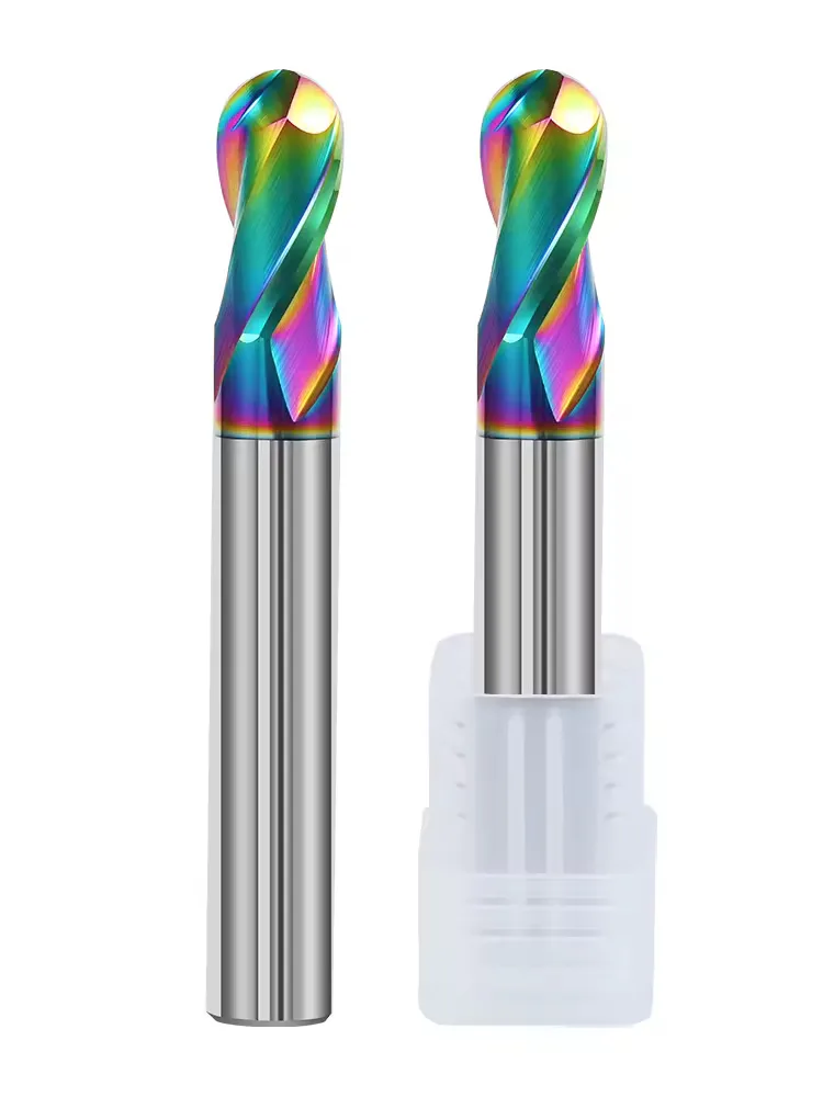 TEBAK 55-Degree Seven-Color Aluminum Ball Cutter DLC Coating 1mm Spiral Milling Cutter Carbide Ball End Mill view 3