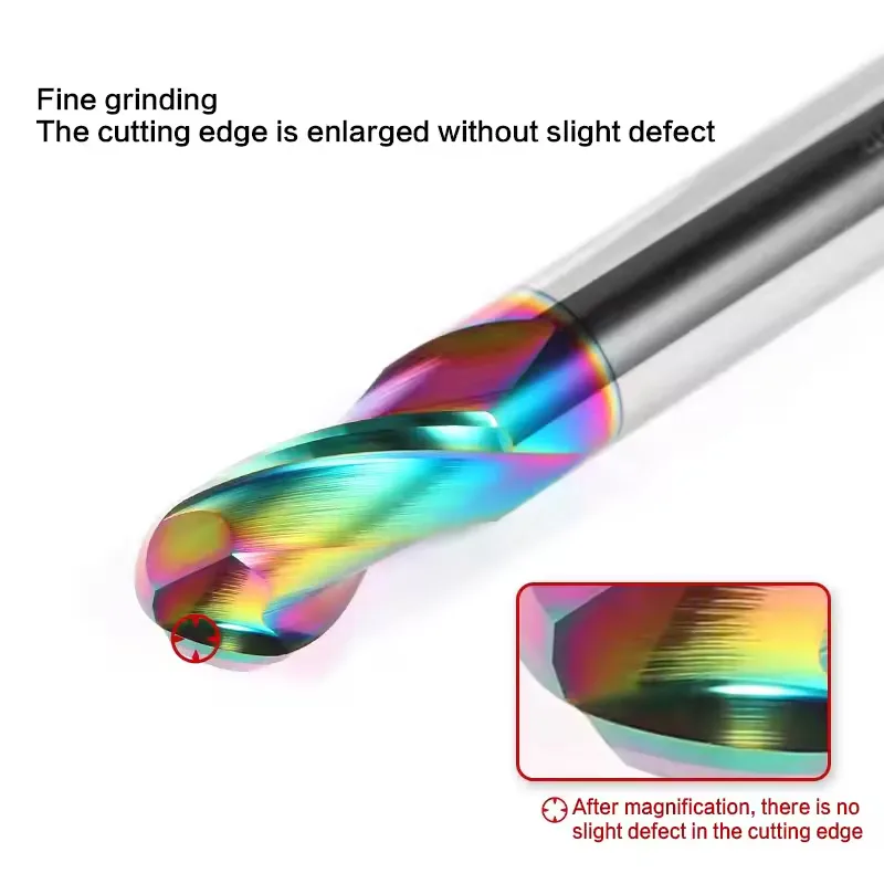 TEBAK 55-Degree Seven-Color Aluminum Ball Cutter DLC Coating 1mm Spiral Milling Cutter Carbide Ball End Mill view 5