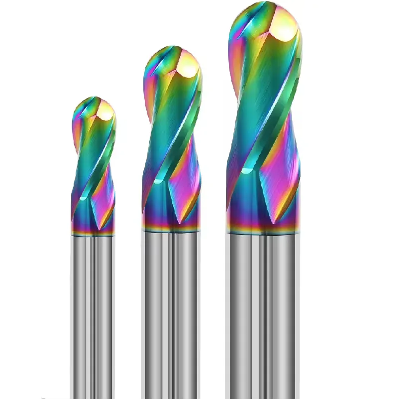 TEBAK 55-Degree Seven-Color Aluminum Ball Cutter DLC Coating 1mm Spiral Milling Cutter Carbide Ball End Mill