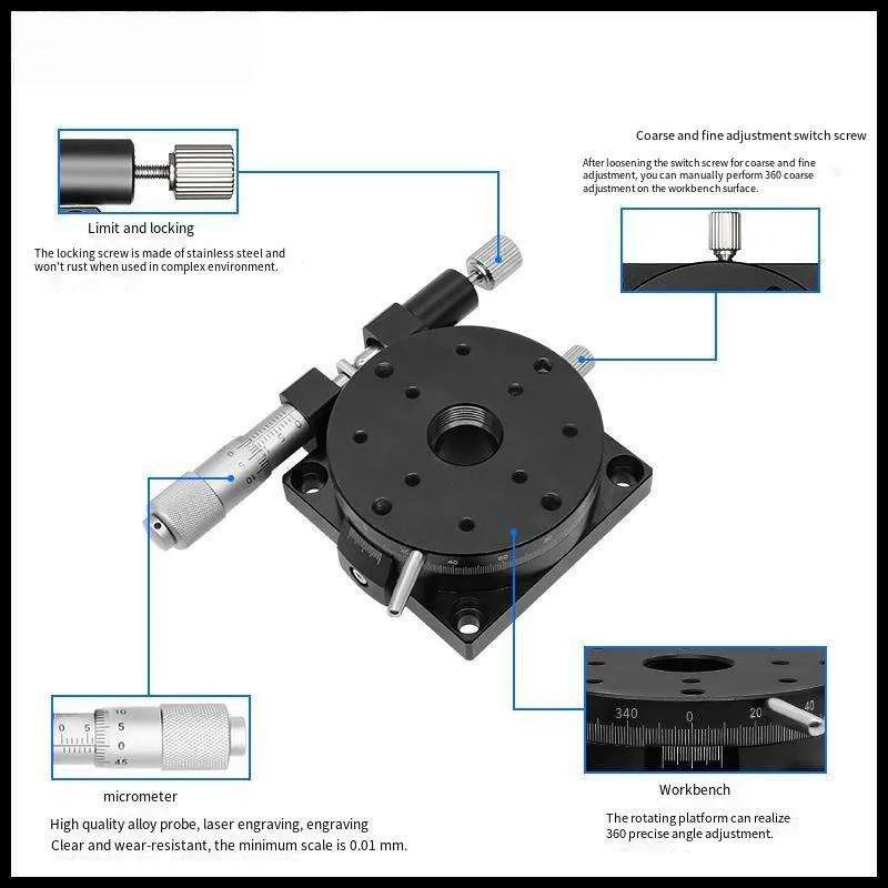 TEBAK RS 60 90 100 125L Precision Manual Micro-Adjustment Rotary Sliding Table R-Axis Manual Rotary Platform Tool view 2