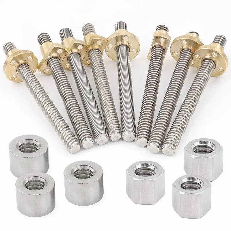 TEBAK T8 T8x2 Screw 1000mm 8mm Pitch 2mm Lead 4mm Stainless Steel Wire Lever with Copper Nut Acme Thread, Used for 3D Pr Stepper Motor view 2