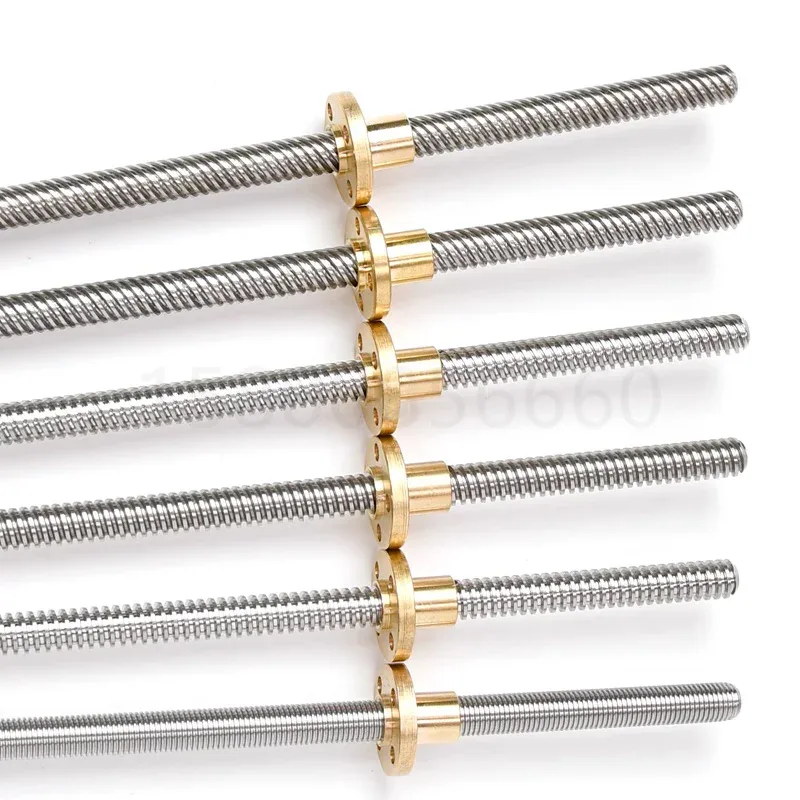 TEBAK 304 Stainless Steel 8mm Threaded Rods Tr8x8 Tr8*8 Tr8 Trapezoidal Lead Screw 500mm 600mm 800mm Length 4 Starts with Brass Nut
