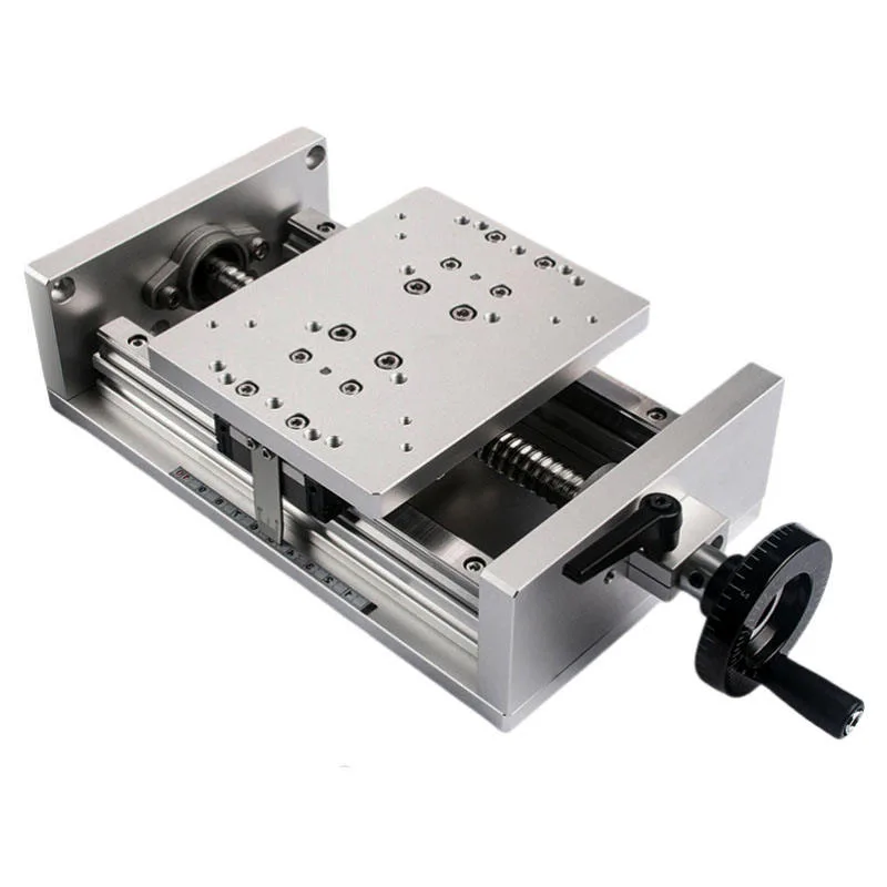 TEBAK Precision X-axis Double Line Ball Screw Fine Adjustment Slide Table Hand Cranked Heavy-duty Linear Guide Rail Stroke 100-300