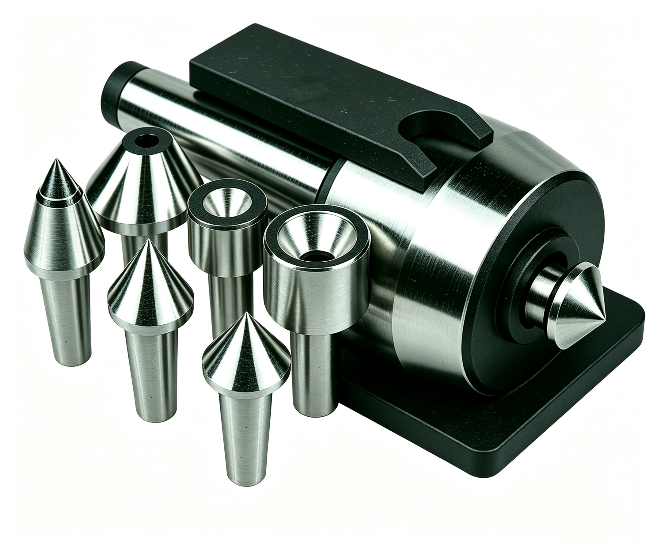 TEBAK D432/D433/D434 medium-duty multi-purpose live center equipped with multiple interchangeable tips for diverse turning processing