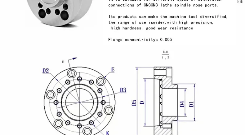TEBAK A2-4 A2-5 A2-6 A2-8 Transition Connection Flange NC Lathe Spindle Port Transfer Flange Flange Piece view 6