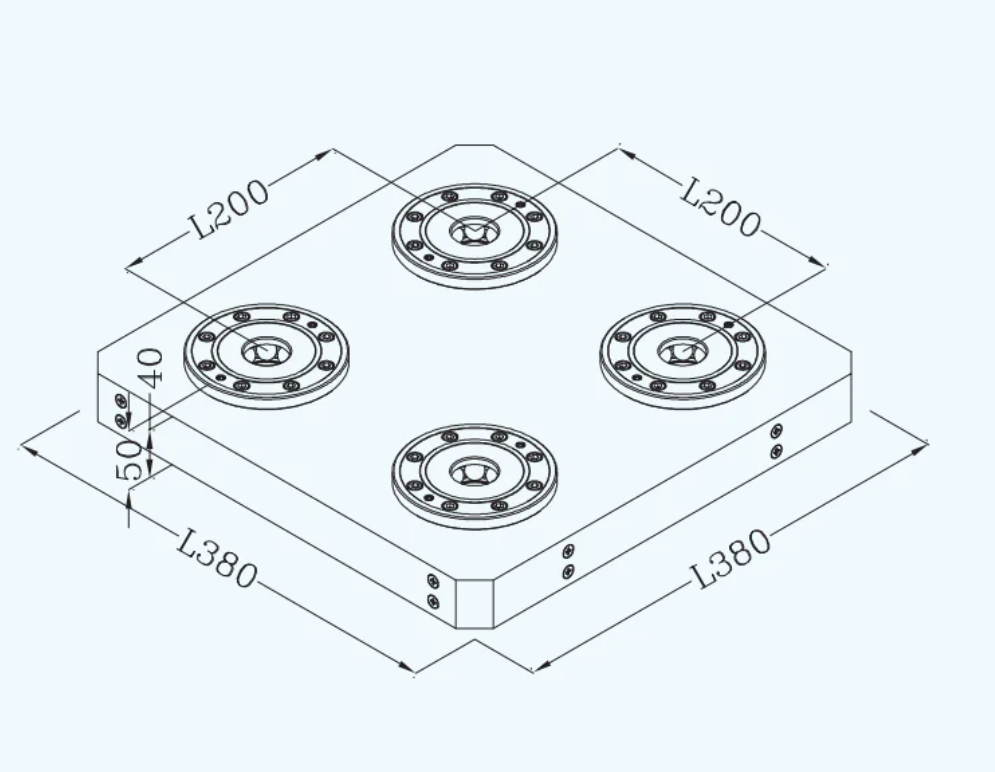 TEBAK K20.3-C4 Pneumatic Chuck Precision Steel MTS Pneumatic 4-center Zero Point System Chuck for CNC Heavy Machining view 3